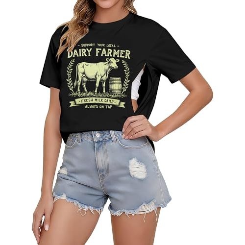 Women Nursing Shirts for Breastfeeding Friendly Zip Nursing Tops Cute Graphic Mama Shirt Casual Maternity Tees