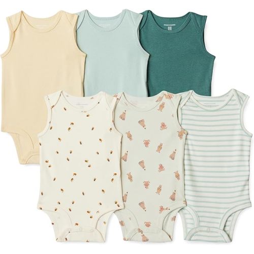 Amazon Essentials Unisex Babies' Sleeveless Cotton Rib Bodysuits, Pack of 6