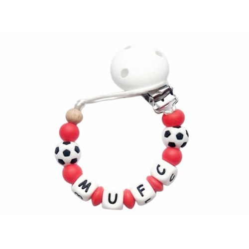 MUFC Football Silicone Dummy Clip, Baby Shower Gift
