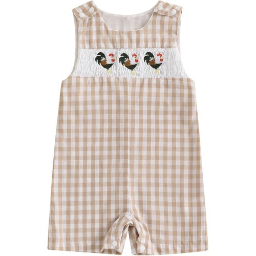 Newborn Baby Boys Sleeveless Seersucker Romper One Piece Straps Overalls Striped Jumpsuit Summer Smocked Clothes