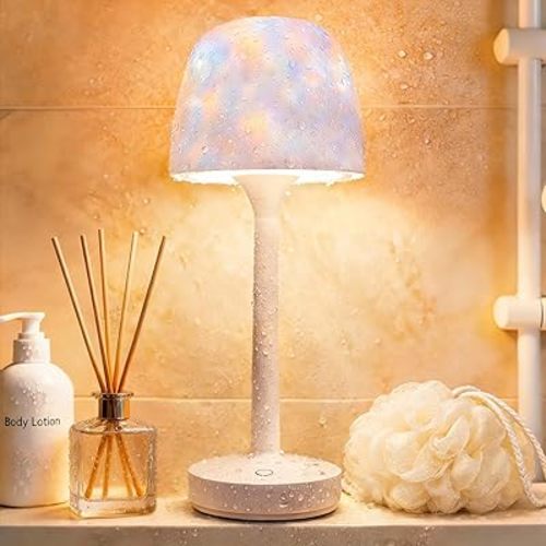 Waterproof Shower Lamp with 16 Color Ocean Wave Projector, Rechargeable LED Light with Remote & Touch Control, 3 White Modes, USB-C, for Bathroom, Bedroom, and Spa Gifts