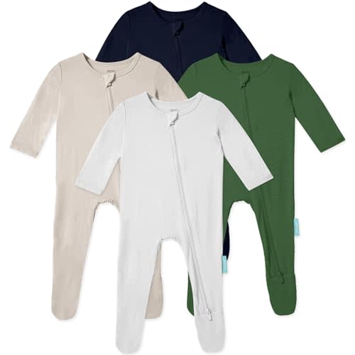PurComfy Baby Zipper Footie Pajamas, Supersoft Bamboo Rayon Baby Footed Pjs Boy Girl 0-3-6-9-18-24 Month Coverall Sleepers