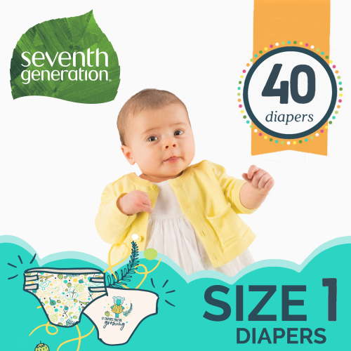 Seventh Generation Baby Diapers, Free & Clear, Size 1, 8-14 lbs, 40 Diapers