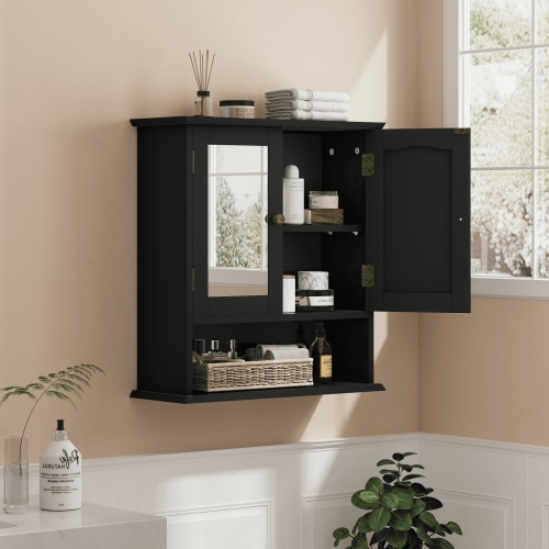 Smuxee Bathroom Cabinet over The Toilet Storage,Medicine Cabinet with Mirror Door,Black