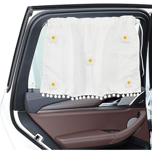 Car Side Window Sun Shade Privacy Curtain for Baby, Suction Cup Window Shade, 25"x18" Car Cartoon Sunshade Protector Heat Blocker Cover, Privacy Curtain for Kids Women (Five Small Flowers)