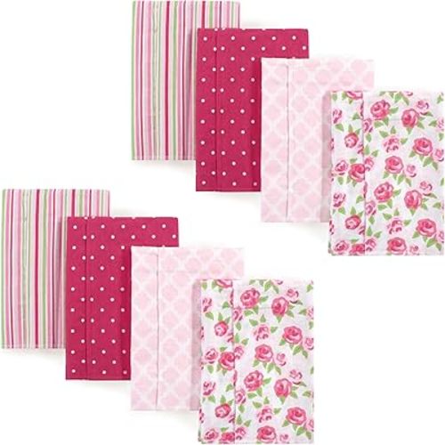 Hudson Baby Unisex Baby Cotton Flannel Burp Cloths, Floral Stripes 8-Pack, One Size