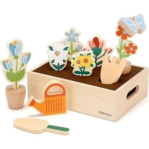 Wooden Flower Garden Toy & Toddler Gardening Set for Kids Ages 3-5