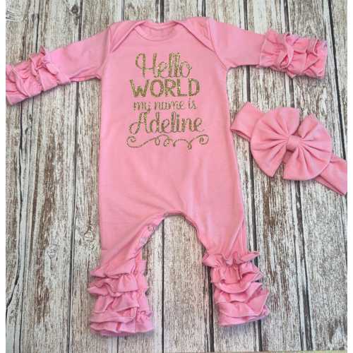 Personalized Baby Girl Coming Home Outfit | Baby Shower Gift | Ruffled Custom Newborn Baby Romper Baby Girl Clothes | NB Layette Set