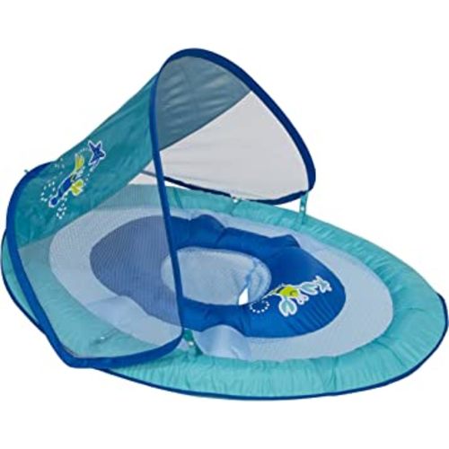 SwimWays Baby Spring Float with Adjustable Canopy and UPF Sun Protection, Blue Lobster