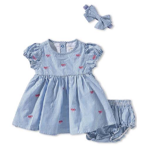 Adventurewear 360 Baby Girls Round Neck Short Sleeve Stripe Bow Print Dress