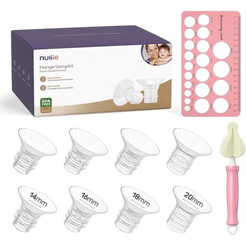 Nuliie 8PCS Silicone Flanges Insert Replacement Kit, Flange Sizing Kit 14/16/18/20mm for 24mm Flange/Shield Breast Pumps, Pumping Essential Kit for Moms