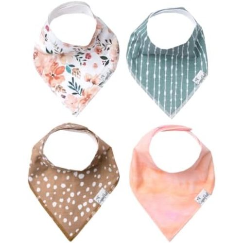 Copper Pearl Baby Bibs 4 Pack, Printed Bandana Drool Bibs for Baby Girl & Boy, Soft Cotton Drooling Teething Bibs