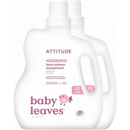 ATTITUDE Baby Fabric Softener, Plant and Mineral-Based Ingredients, HE Compatible, Vegan and Cruelty-free Laundry and Household Products, Unscented, 80 Loads, 67.6 Fl Oz (Pack of 2)