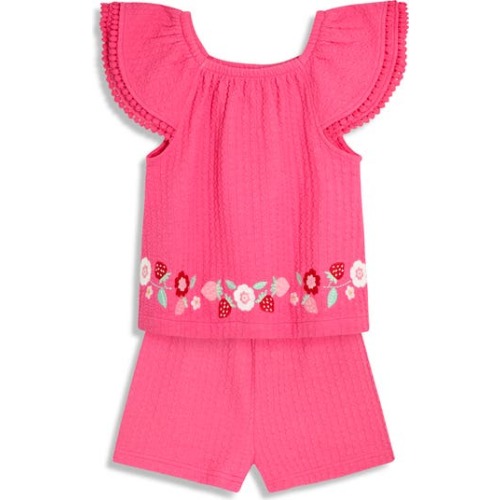 Embroidered Frill Sleeve T-Shirt & Shorts Set, 3-6M
