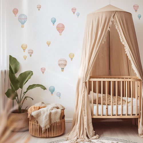 Night Sky Hot Air Balloons Wall Decals, Plastic-Free kids room wall stickers