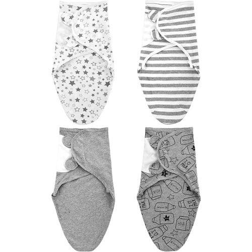 Newwiee 4 Pcs Preemie Baby Swaddle Wrap Adjustable Cotton Preemie Swaddle Blanket for Newborn Boys Girls(Grey Stripe,Fit for Preemies)