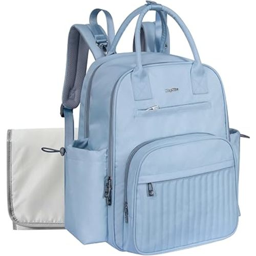 Hap Tim Diaper Bag Backpack, Large Capacity Baby Bag Backpack with Changing Pad,19 Pockets, 2 Stroller Clips, Baby Registry Search, Blue (2252-MLDL)