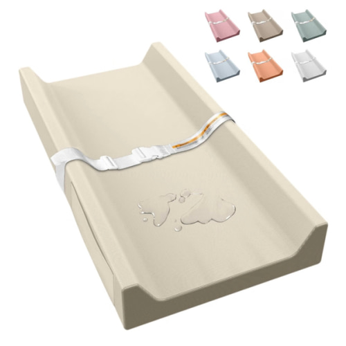 Beige Vegan Leather Baby Changing Pad Waterproof & Wipeable with Pockets