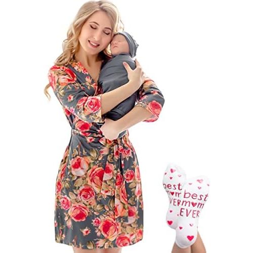 ECO BABY Mommy and Me Robe and Swaddle Set | Maternity Robe and Matching Baby Set for Girl, Boy | Hospital Labor and Delivery