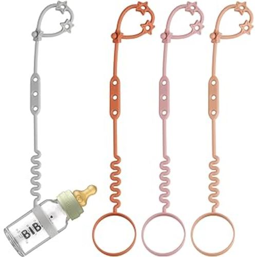 Toy Safety Straps, 4 Pack Silicone Sippy Cup Straps, Sippy Cup Leash for Baby, Keep Bottles and Sippy Cups Close at Hand and Off The Ground or Floor (4PACK, Blush/Muted/Clay/Gray)