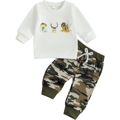 Kaipiclos Baby Boy Clothes 6 12 18 24 3T Toddler Camo Outfits Long Sleeve Animal Sweatshirt Camouflage Pants Fall Winter Set