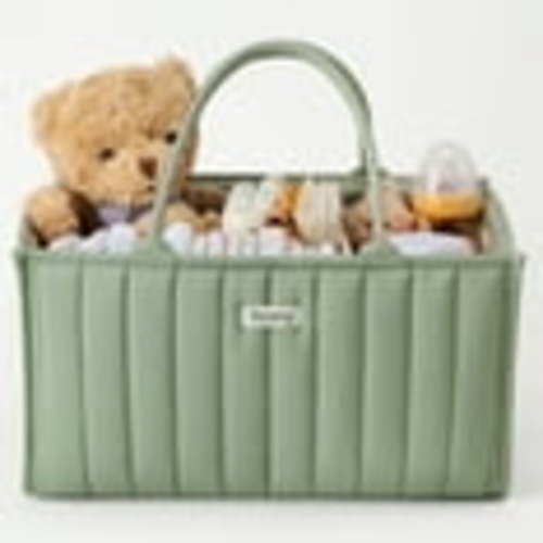 Byseng Large Portable Baby Diaper Caddy Organizer with Removable Dividers - Green