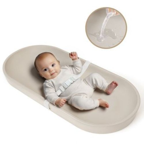 GOTGELIF Premium Waterproof Baby Changing Pad, Soft PU Leather, Non-Slip Safety Design - Beige