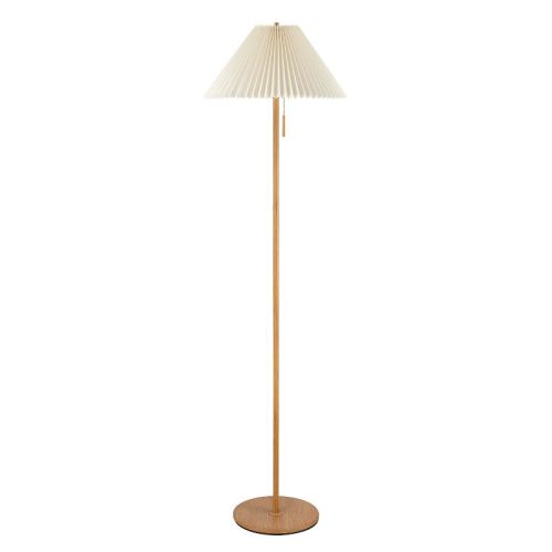 Globe Electric 60" Wood Toned Finish Floor Lamp with Pleated Fabric Shade