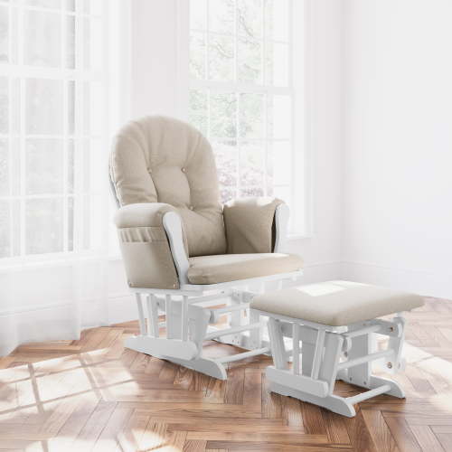 Storkcraft Hoop Infant Nursery Glider and Ottoman, White with Taupe Swirl