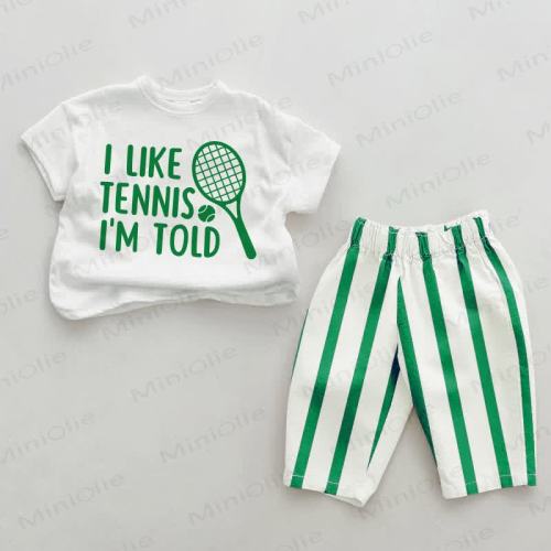 I LIKE TENNIS I'M TOLD Baby Baseball Green Vertical Striped 2-piece Set