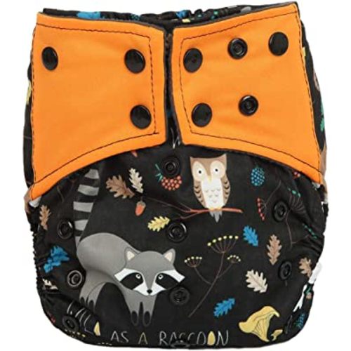 AIll in One Cloth Diaper Nappy Sewn in Insert Reusable Washable AIO (Wild as a Raccoon) Medium