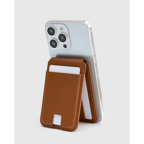 Leather MagSafe Wallet & Phone Stand in Cognac