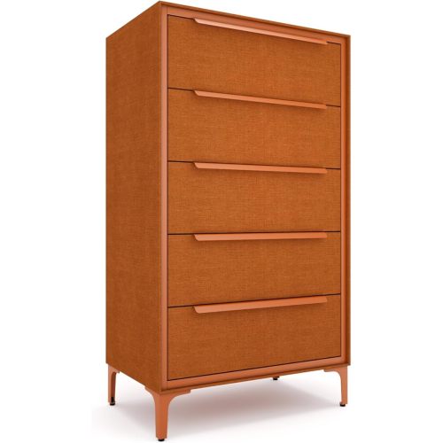 tinge Naima Premium Fabric Dresser - Strong Metal Frame, 5 Spacious Sag-Proof Drawers with Sleek Metal Handles - Premium & Durable Storage Solution for Your Home (Orange)