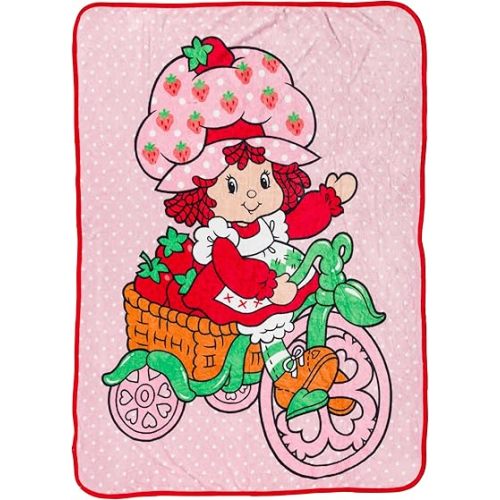 Silver Buffalo Strawberry Shortcake on Bike Polka Dot 45" x 60" Fleece Throw, Soft and Cozy Blanket, 180 GSM