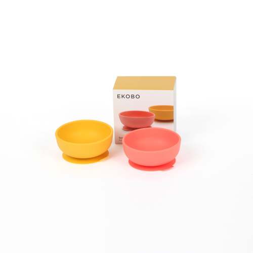 EKOBO: set of 2 Silicone Suction Bowls in CORAL/MIMOSA