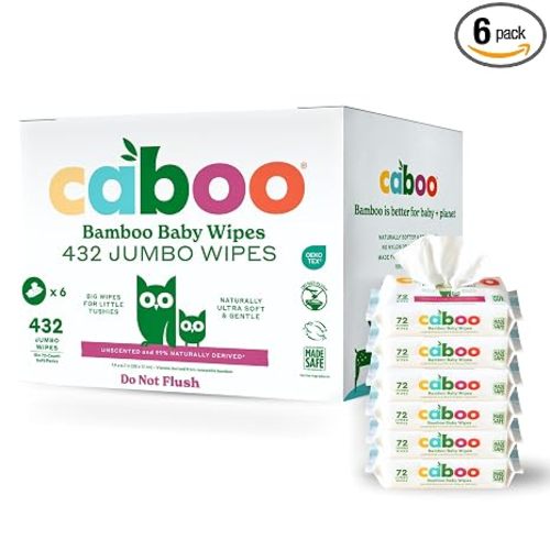 Caboo Baby Wipes, Made with Bamboo Viscose, Certified Made Safe Ingredients, Unscented Baby Wipes Good for Sensitive Skin, 72 Wipes Per Travel Pack, Total of 216 Wet Wipes | Bamboo Viscose, Jumbo Size 7.9x6.7", Certified Made Safe, Resealable Tab, Hypoall