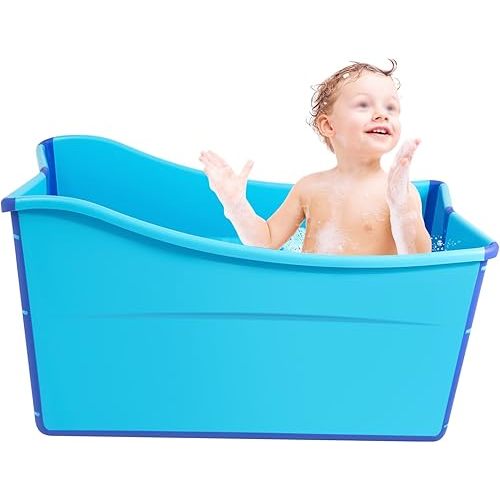 Large Foldable Bathtub for Toddler 34.3 * 18.1 * 22.2 Inch Collapsible Baby Bathtub Portable Foldable Bathtub Foldable Soaking Bathtub for Adults (Blue Extra Large)