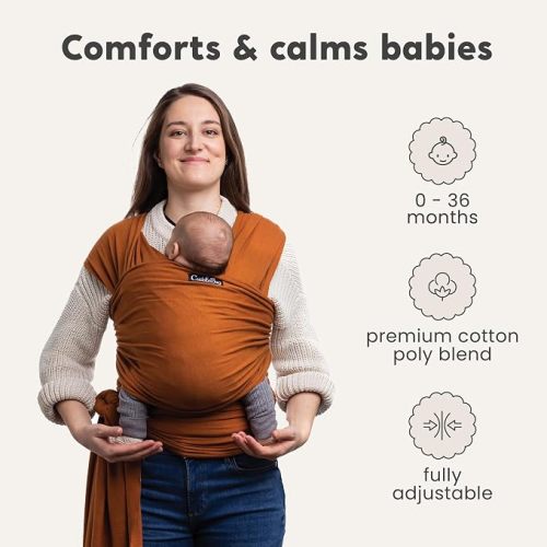 Cuddlebug Baby Wrap Carrier, Soft Stretchy Newborn Sling, 7-35 lbs, Brown | Breathable Fabric, Hands-Free Baby Wearing Wrap, Hip-Healthy support with Gentle Stretch that hugs from day one.