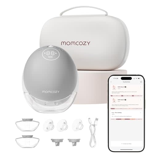 Momcozy Breast Pump Hands Free Upgraded Mobile Flow | M9, App Discreet Control with Personalized Multi-Modes & 15 Levels, Wearable Breast Pump 24mm, 1 Pack Gray