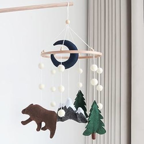 Woodland Mobile for Crib Bear Baby Mobile for Crib Woodland Crib Mobile for Boys Girls Forest Baby Nursery Mobile for Bassinet