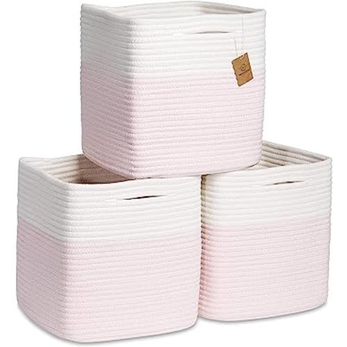 NaturalCozy Storage Cubes 11 Inch Cotton Rope Woven Baskets for Organizing, 3-Pack | Cube Storage Bin | Square Storage Baskets for Shelves Organizer, Classroom, Kids Toy Bins, Closet, Baby Nursery