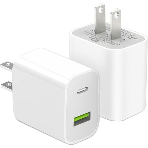 2 Pack USB C Charger Block, Dual Port Type C Wall Charger Fast Charging 20W Power Adapter Cube for iPhone 14/14 Pro/14 Pro Max/14 Plus/13/12/11, XS/XR/X, iPad, Samsung, More