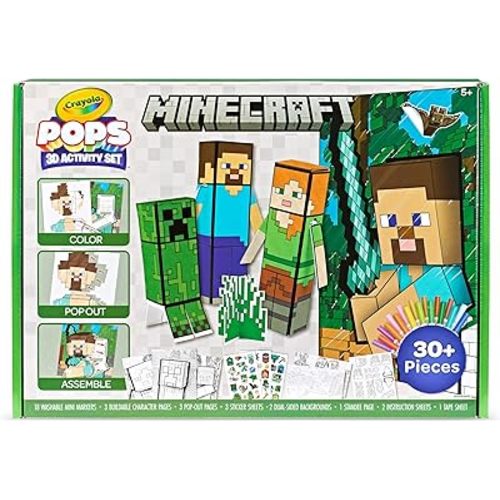 Crayola Minecraft POPs 3D Art Kit for Kids, Create 3D Characters, Coloring Activity Set with Markers & Stickers, Minecraft Toys, Gift for Boys & Girls