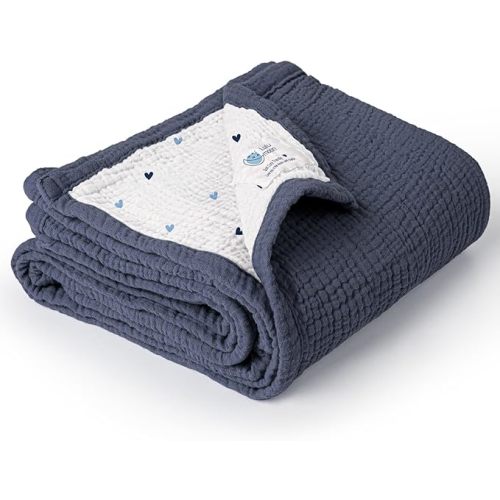 lulumoon Baby Blanket for Boys Newborns: Lightweight Cotton Swaddle for Receiving - Ideal Stroller Blanket for Travel & Baby Shower 36"x40"(Blue)