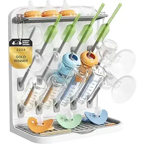 Lifewit Large Baby Bottle Drying Rack 15 Hooks, Newborn Essentials Must Haves, Bottle Storage Organizer for Countertop, Cabinet, Rack Dryer Holder for Pacifiers, Pump Parts, Baby Stuff