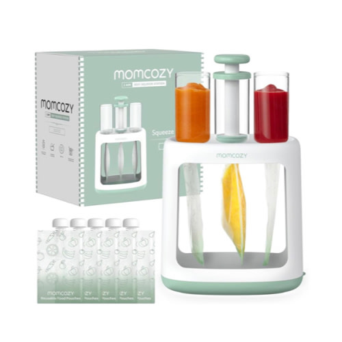 Momcozy Squeeze Station,Baby Food Maker&Pouch Filler for Homemade Baby Puree, BPA-Free, Dishwasher Safe, with Reusable Baby Food Pouches for Babies & Toddlers