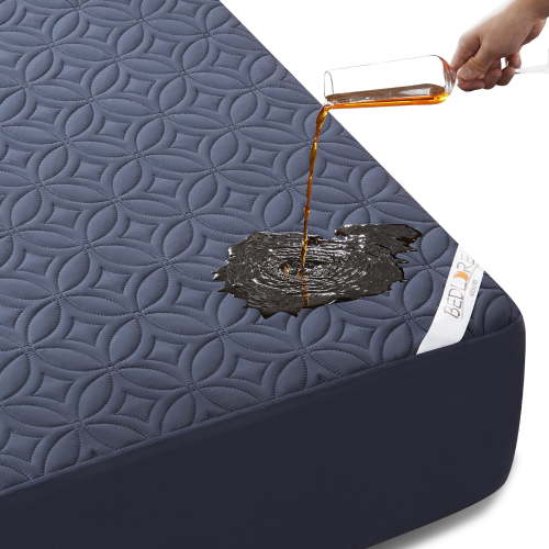 BEDLORE Waterproof Mattress Protector, King Size Mattress Pad, Breathable Mattress Cover with Deep Pocket 6-18 inches, Soft Comfortable Bed Protector Machine Washable (Navy Blue)