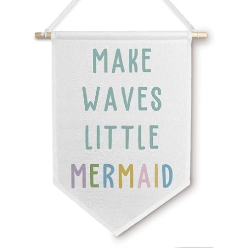 BlissfulAbon Mermaid Girls Cave Banners - Baby Girl Nursery Wall Decor, Ocean Nursery Decor Wall Banner, Coastal Beach Boho Wall Hanging, 11×15 Inch