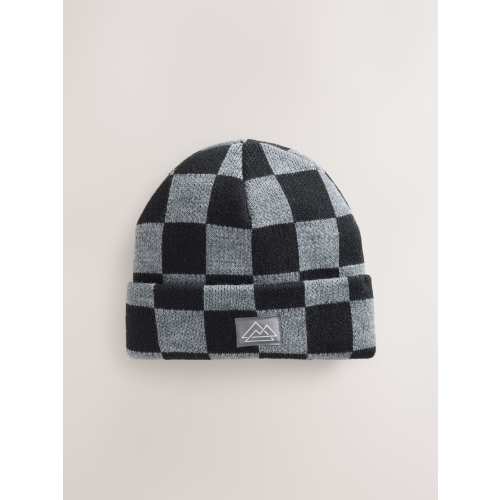 Black/Grey Check Beanie Hat (1-16yrs)