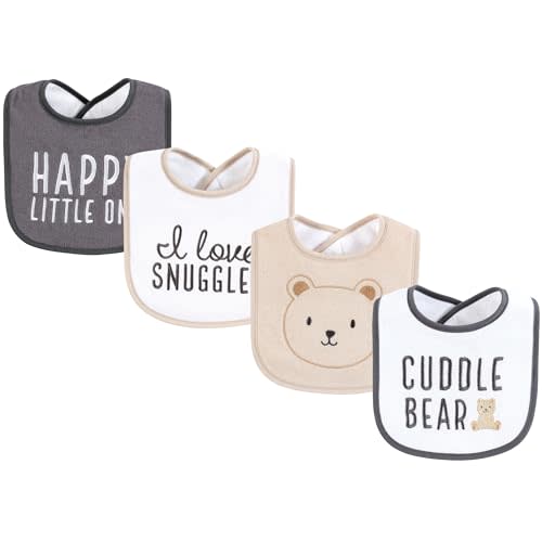 Hudson Baby Cotton Terry Drooler Bibs with Fiber Filling, Cuddle Bear, One Size